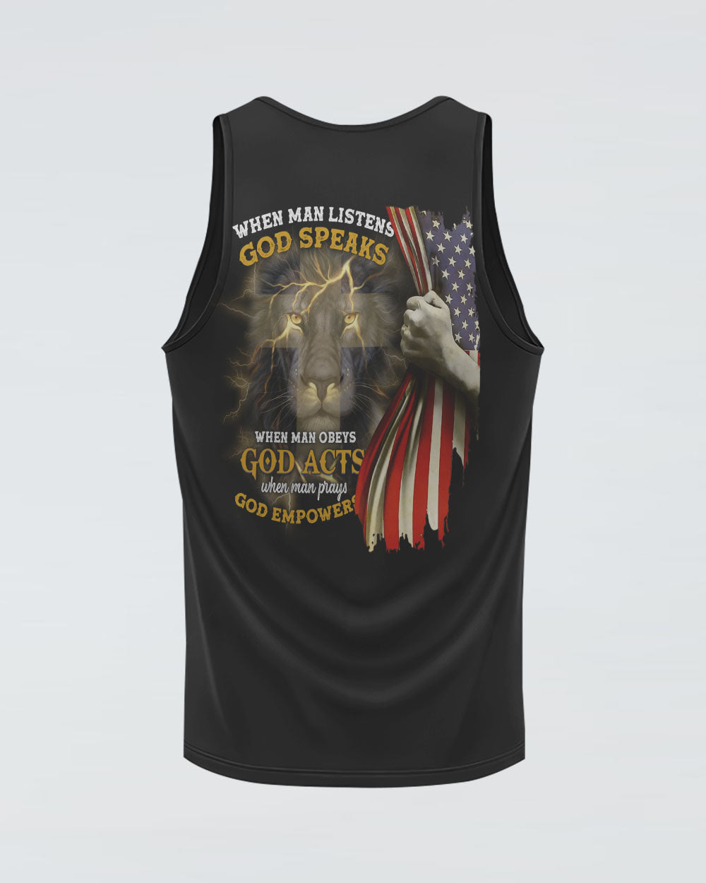 When Man Listens God Speaks Lion Flag Men's Christian Tanks