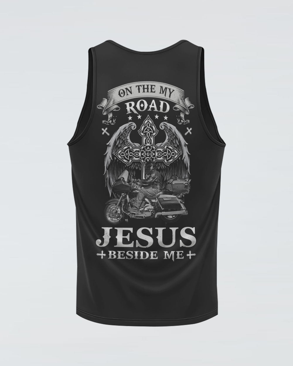 On The My Road Jesus Beside Me Biker Men's Christian Tanks