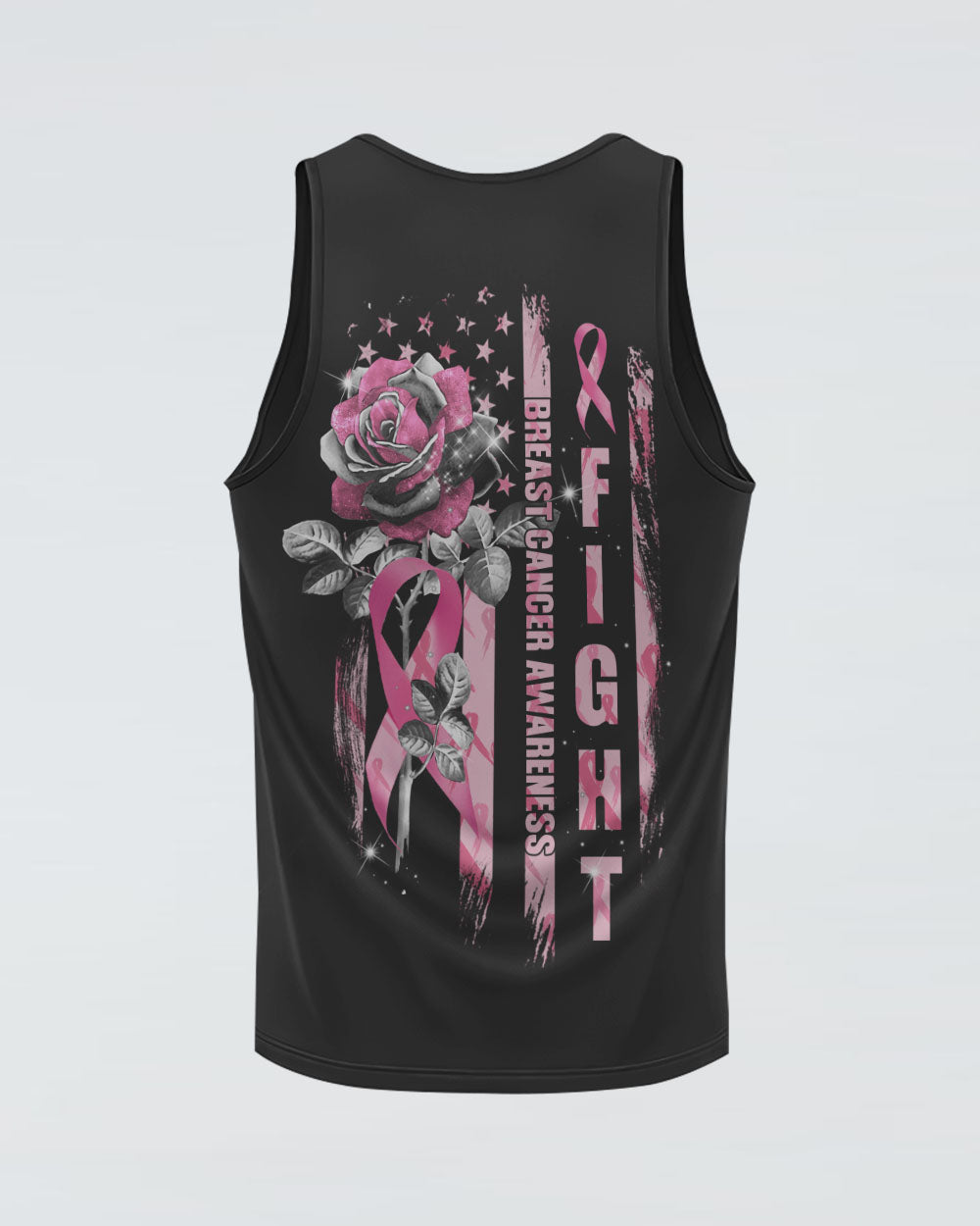 Pink Rose Ribbon Flag Women's Breast Cancer Awareness Tanks