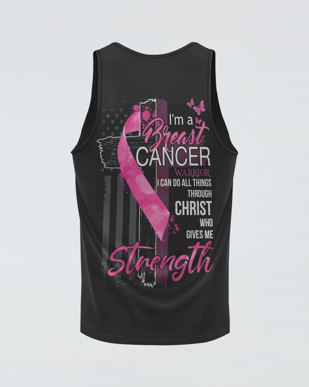 I Am A Breast Cancer Warrior Cross Ribbon Flag Women's Breast Cancer Awareness Tanks