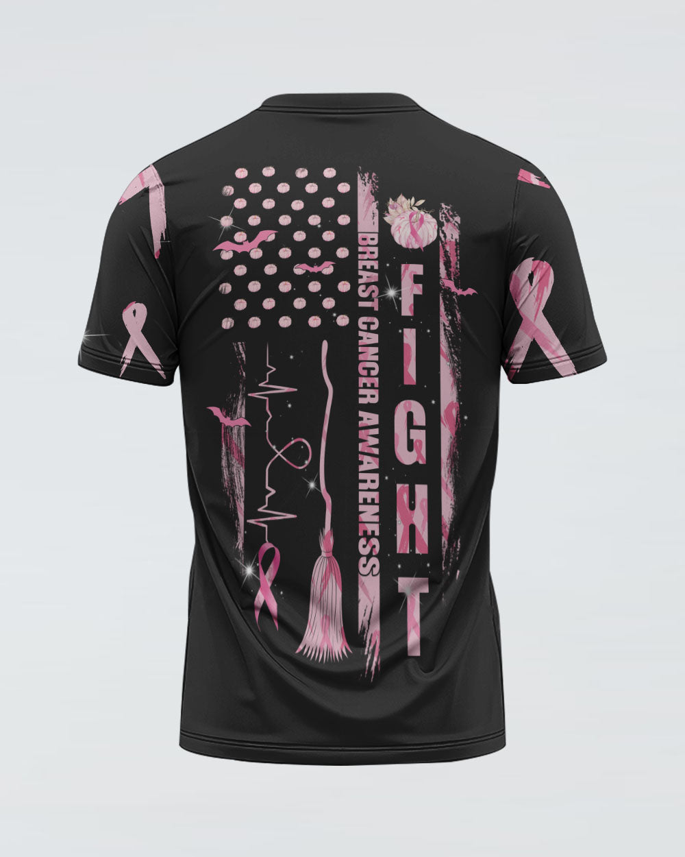 Fight Ribbon Flag Halloween Women's Breast Cancer Awareness Tshirt