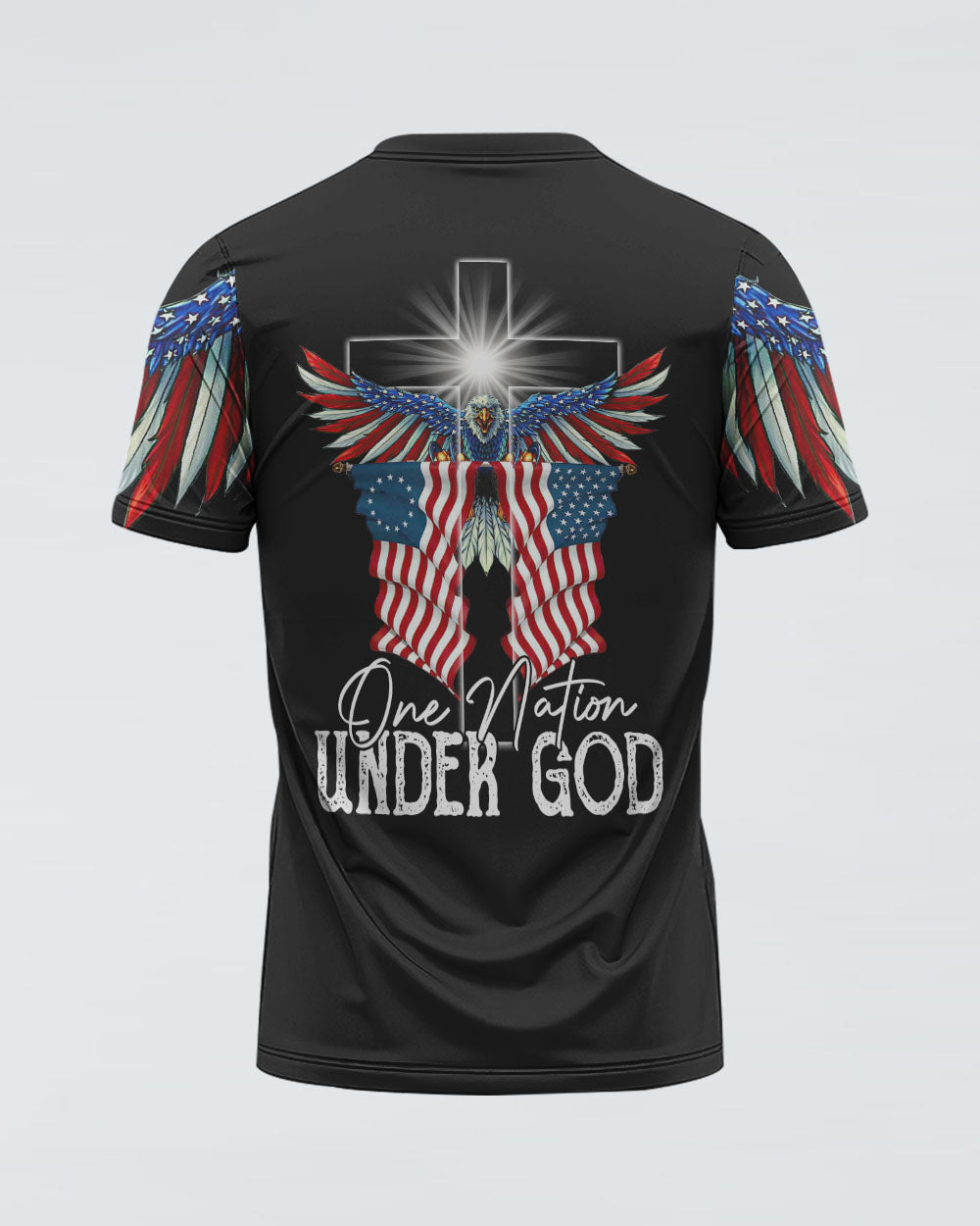 One Nation Under God Eagle With America Flag Women's Christian Tshirt