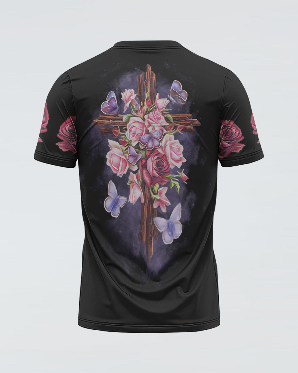 Rose Wood Cross Butterfly Women's Christian Tshirt